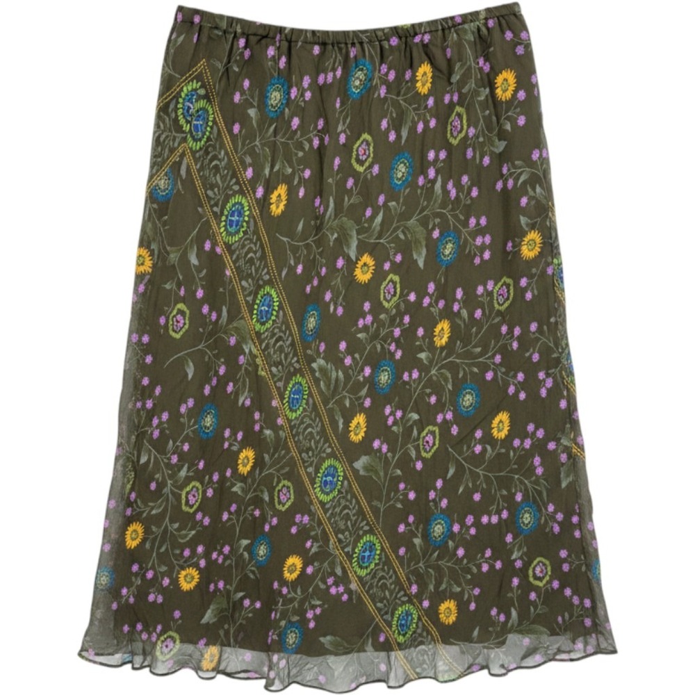 90s Vintage Finity Studio Skirt 14 Floral 100% Silk Boho Fairycore Whimsigoth